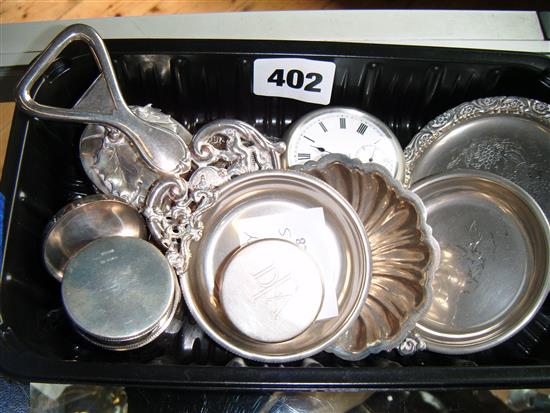 Collection of minor and silver plated items including butter dishes, patch boxes etc